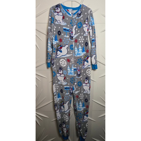 Frosty The Snowman Other - Frosty the Snowman Fleece Onesie Pajamas Gray Blue Small S 4-6 Butt-Flap